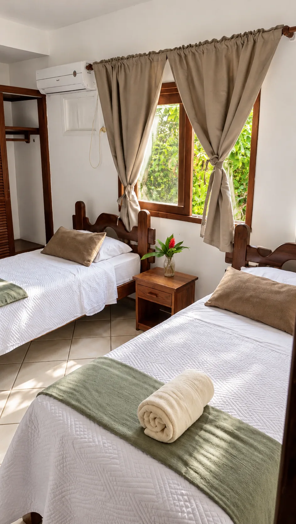 Chambre avec lits simples dans la Suite Familiale de plain-pied de l’Azorai