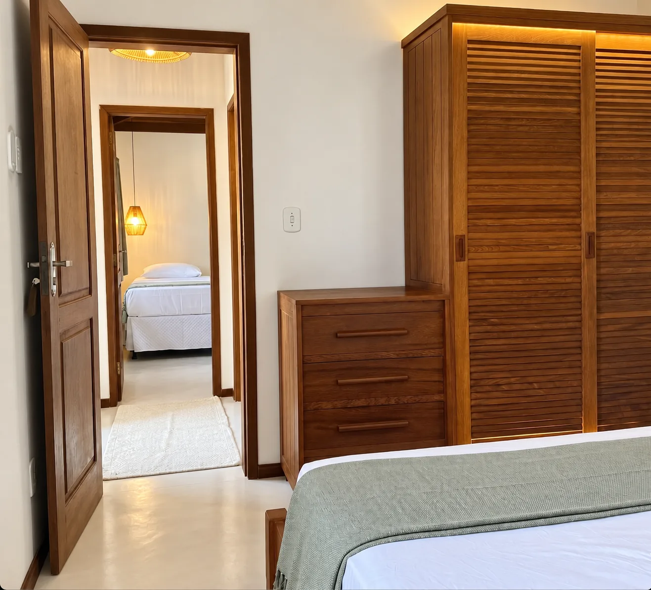 Suite Familiale de plain-pied de l’Azorai avec 2 chambres communicantes et armoire en bois